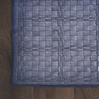 Navy Blue Abstract Synthetic Flat Woven Rectangular Rug 6' x 9'
