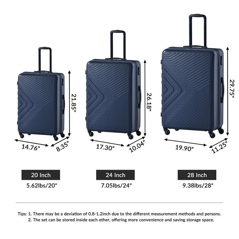 3 Piece Expandable Luggage Set, Hardshell Luggage Sets with Spinner Wheels & TSA Lock, Lightweight Carry on Suitcase, 2 of 8