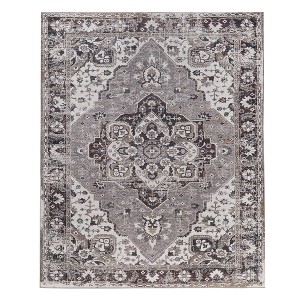 Modern Floral Medallion Border Washable Indoor Area Rug by Blue Nile Mills - 1 of 4