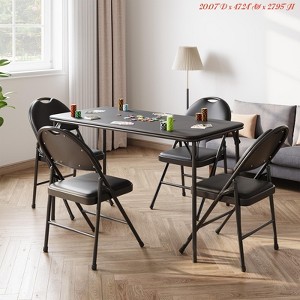 Indoor Folding Table 4 Foot w/ Upholstered PU Leather Tabletop, Heavy Duty Metal Legs, Collapsible Design & Shelf Bracket - 1 of 4