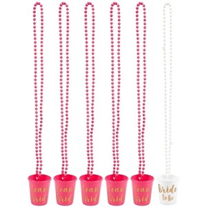 Sparkle and Bash 6-Pack Bridal Shot Glass Necklaces, Team Bride & Bride to Be Plastic Beaded Hot Pink for Bachelorette Party Supplies - 1 of 4