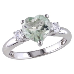 1.65 CT. T.W. Heart Shaped Amethyst and .3 CT. T.W. Simulated Sapphire Ring in Silver - 9 - Green, Women
