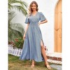 Clearlove Women's Floral Print V-Neck Ruffle Short-Sleeved Waist tie Dress Maxi Dress - 4 of 4
