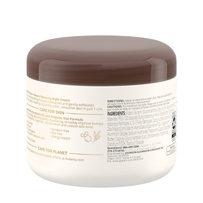 Aveeno Tone + Texture Renewing Body Night Cream, Fragrance-Free, 8oz: Sensitive Skin, Whole Body, Paraben-Free, Noncomedogenic