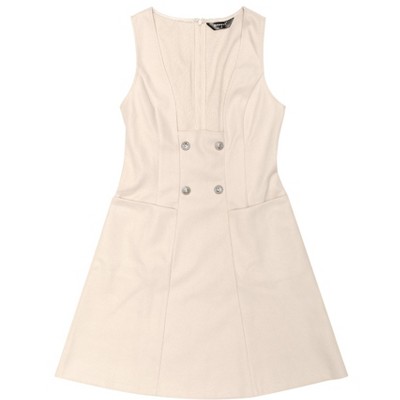 INSPIRE CHIC Women's Double Breasted Decor A-Line Pinafore Suspender Dress