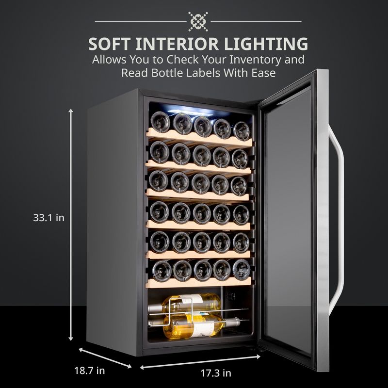 Ivation 34-Bottle Compressor Freestanding Wine Cooler Refrigerator - Stainless Steel, 3 of 8