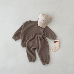 MyKids-Usa Baby Solid Color Long Sleeve Simple Style Hoodie Sets - 1 of 4