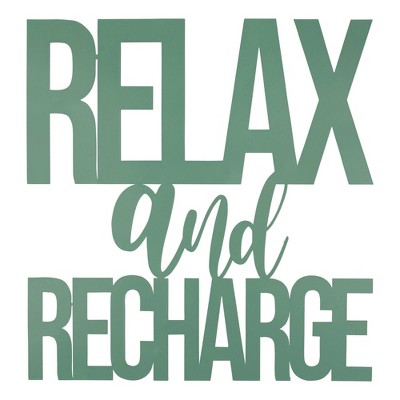 Stratton Home Decor Relax and Recharge Metal Wall Sign: Modern Typography Art for Coffee Bar, Bathroom, Patio