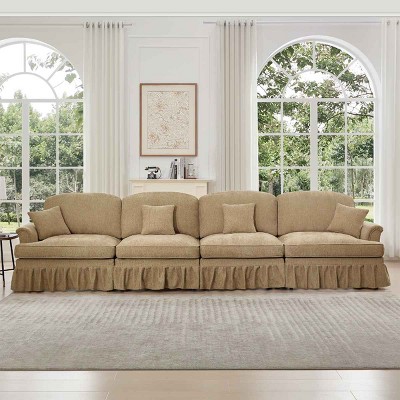 4 Seat Chenille Modular Sectional Sofa,Modular Couch for Living Room,Modular Sofa with Flared Arms and Removable Skirt,Spindle Legs-Coolbibila