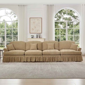 4 Seat Chenille Modular Sectional Sofa,Modular Couch for Living Room,Modular Sofa with Flared Arms and Removable Skirt,Spindle Legs-Coolbibila - 1 of 4