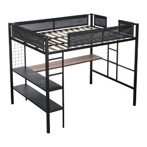 Bellemave Metal Full Size Loft Bed with Desk / Sturdy Metal Bed Frame/ Noise-free Wood Slats/ Comfortable Textilene Guardrail，Suitable for teenagers - 1 of 4