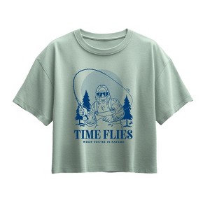 Girls' - Instant Message - Time Flies Sasquatch Short Sleeve Boxy Graphic T-Shirt - 1 of 3