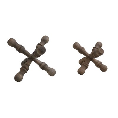 VIP Wood 8.66 in. Brown Turned Spindle Table Decor Set of 2