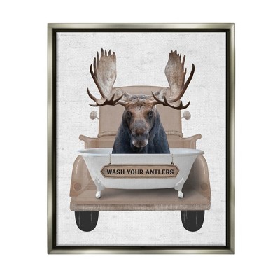Stupell Industries Wash Your Antlers Truck Framed Floater Canvas Wall Art