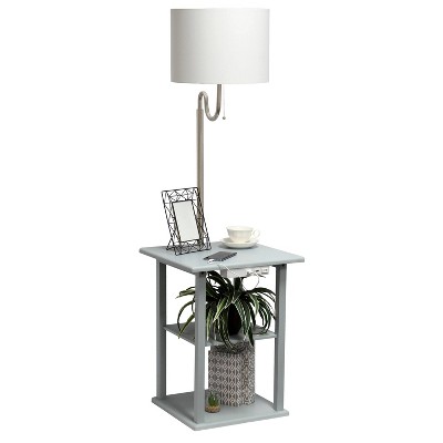 Gray 57" Modern 2-Tier End Table Floor Lamp with USB Ports