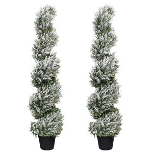 poetree 3ft / 4ft Artificial Snow-Flocked Spiral Topiary Tree with Planter,Christmas Trees for Indoor and Outdoor, Boxwood or Cedar,Set of 2 - 1 of 4