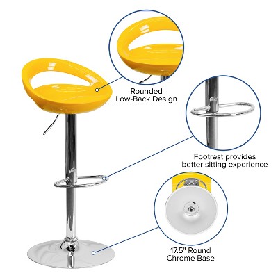 Yellow Acrylic Adjustable Swivel Barstool with Chrome Base