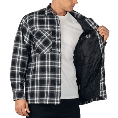 Мужские куртки Alpine Swiss Mens Henry Quilted Flannel Jacket Warm Plaid Shacket Snap Buttons Winter Work Coat For Cold Weather BKGY MED — фото 4