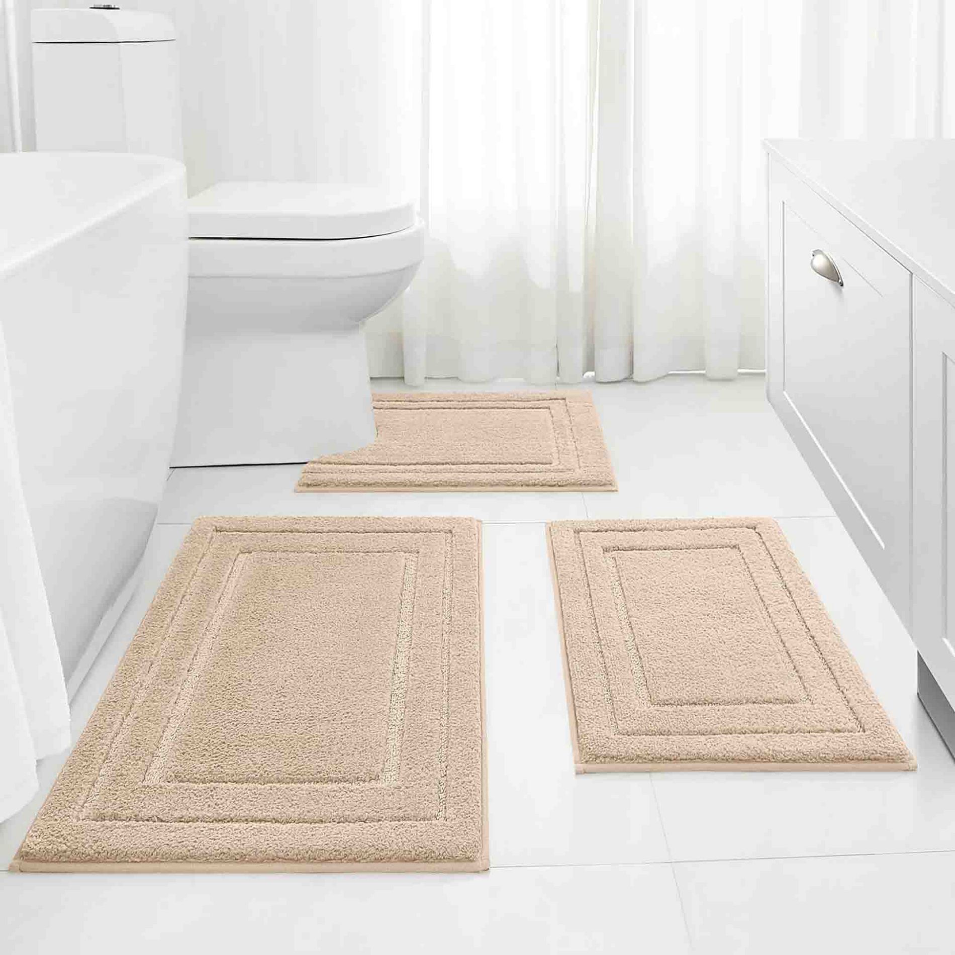 BAGOKIE 3pc Soft Microfiber Bathroom Rug Set