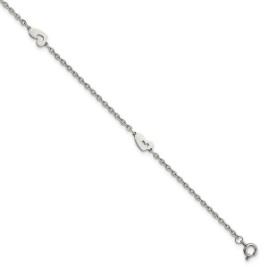 Black Bow Jewelry Asymmetrical Heart Anklet in Stainless Steel, 9-10 Inch - 1 of 4