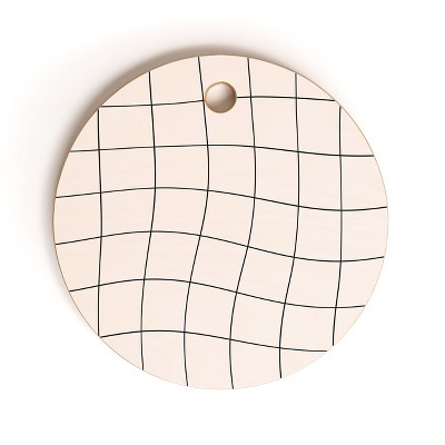 Cocoon Design Retro Warped Grid Black and White Cutting Board - Round