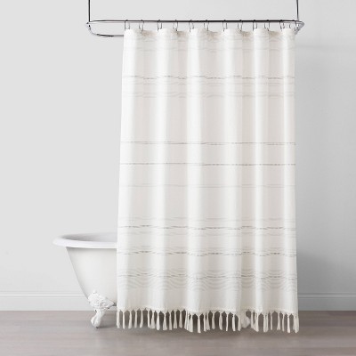 Woven Stripe Knotted Fringe Shower Curtain - Hearth &#38; Hand&#8482; with Magnolia