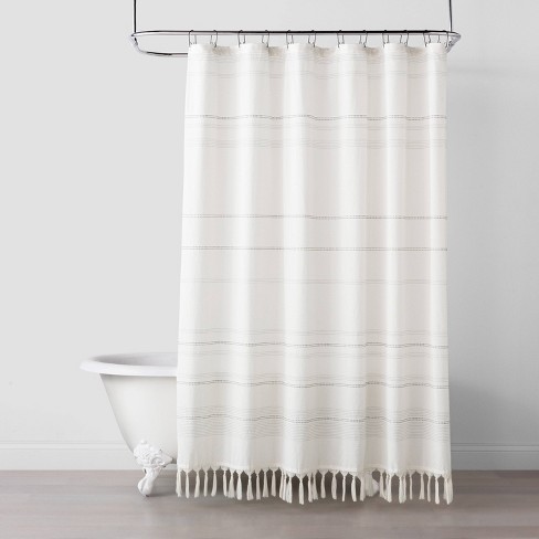 Woven Stripe Knotted Fringe Shower Curtain - Hearth & Hand ...