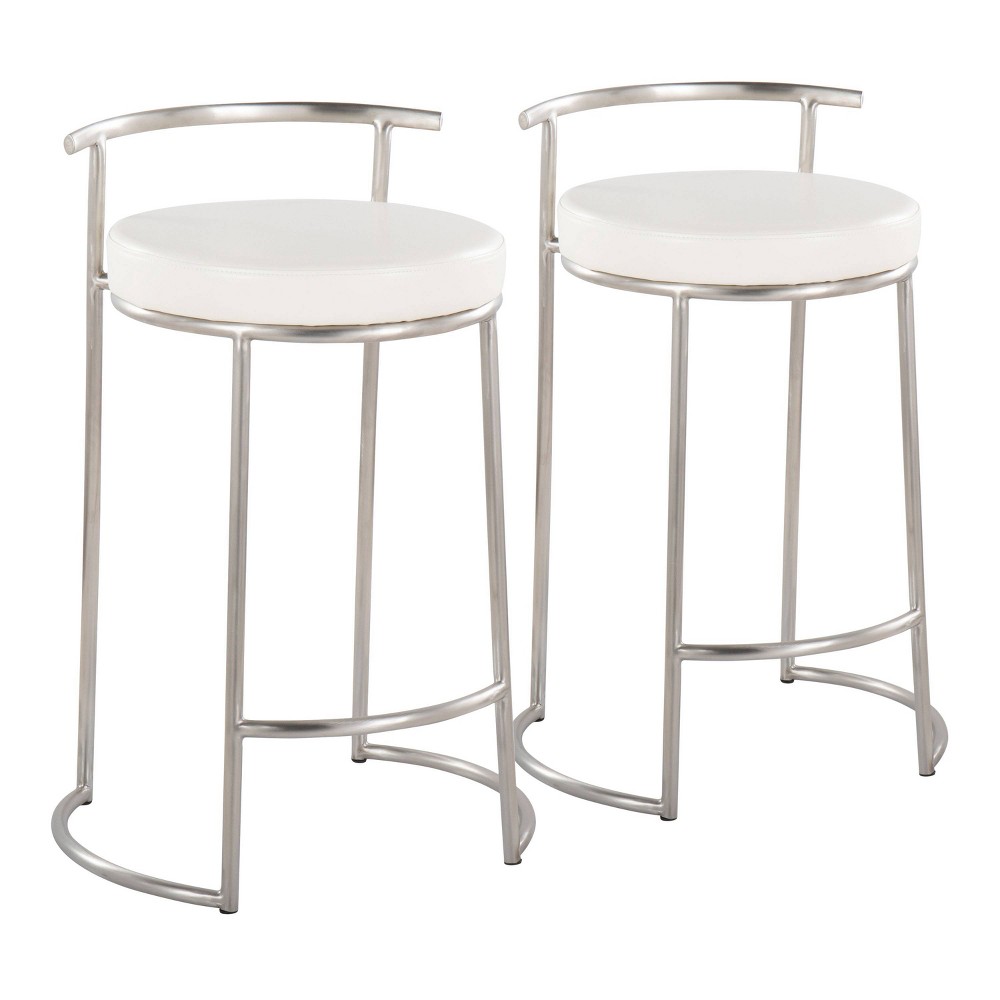Photos - Storage Combination Set of 2 Round Fuji Counter Height Barstools Stainless Steel/White - LumiS