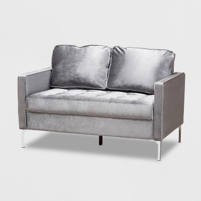 Clara Velvet Fabric Upholstered 2 Seater Loveseat Gray - BaxtonStudio