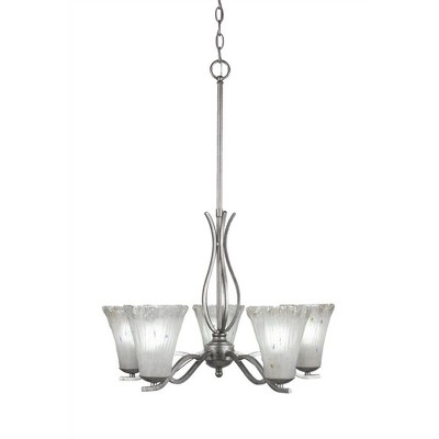 Toltec Lighting Revo 5 - Light Chandelier in  Aged Silver with 5.5" Fluted Frosted Crystal Shade