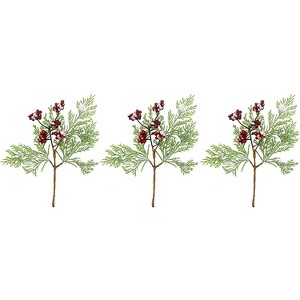 AuldHome Design 12in Frosted Red Berry Picks, 3pk; Christmas Decor Greenery Accents, Snow-Frosted Evergreen - 1 of 4