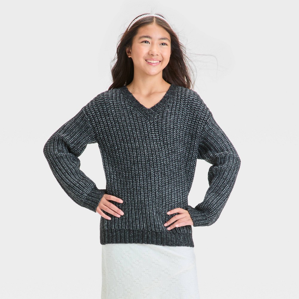 Girls' V-Neck Sweater - art class™ Black M