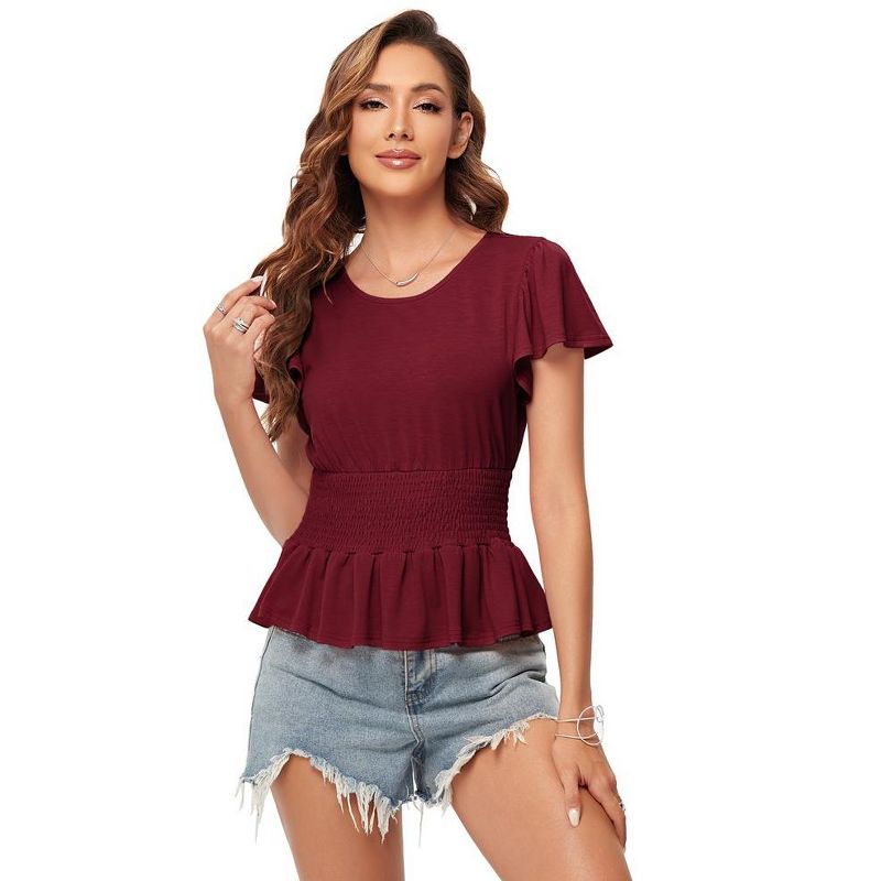 Whizmax Women Summer Pleated Crewneck Blouses Ruffle Short Sleeve Shirts Tops, 2 of 8