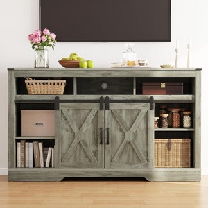 Heynemo Farmhouse TV Stand for 23" Fireplace, 34'' Tall Entertainment Center for 65''+ TV, TV Console with Sliding Bar Door (without Fireplace) - 1 of 4