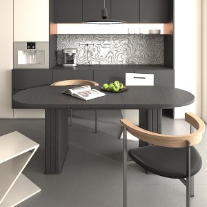 Kumasinova 63"-78" Extendable Dining Table for 4-8 People,Oval Kitchen Table with Heavy-Duty Stripe Base,Elegant MDF Material Dining Room Table,Black - 1 of 4