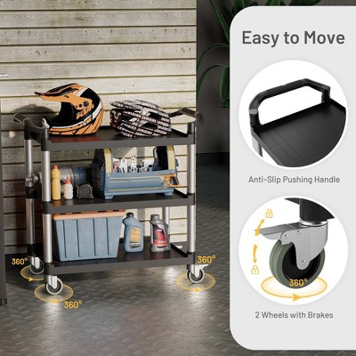 Black and Silver 3-Shelf Aluminum Utility Cart with Casters