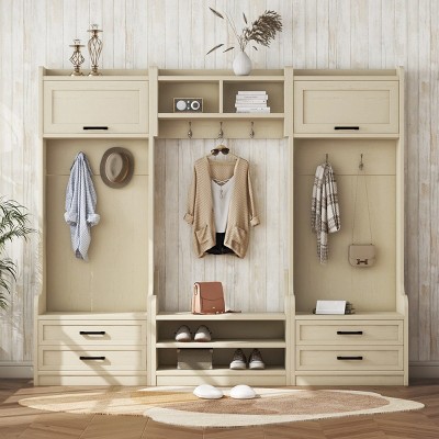 4-In-1 Detachable Particle Board Hall Tree Entryway With Bench,Coat Rack With 7 Hooks And Shoe Storage,For Hallways,Living Room-Cuddlewood