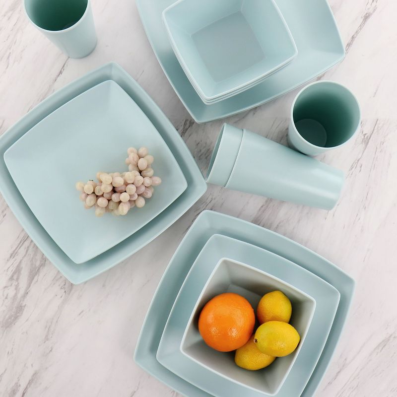 Gibson Home Grayson Melamine 16 Piece Square Dinnerware Set in Mint, 3 of 9