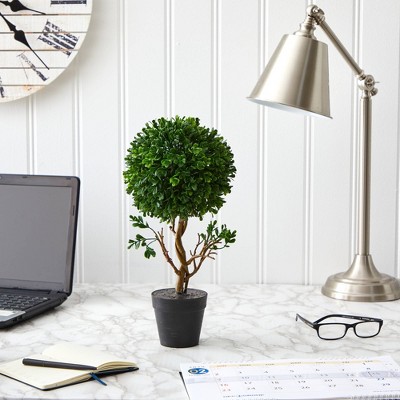 Elegant 17" UV-Resistant Boxwood Topiary in Plastic Pot for Outdoor Decor