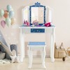 Costway 2 in 1  Kids Vanity Table and Chair Set with Drawer &Detachable Tri-Folding Mirror and Stool for Toddlers & Kids Pink/Blue - 2 of 4