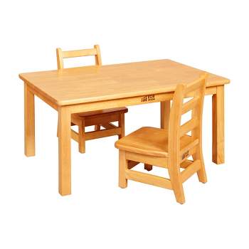 ECR4Kids 24in x 24in Square Hardwood Table with 16in Legs and Two 8in Chairs, Kids Furniture