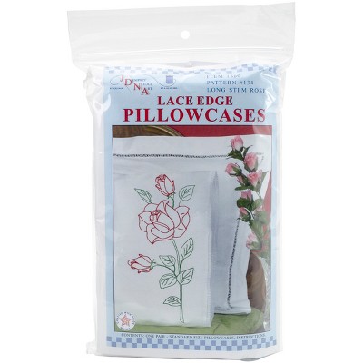 Jack Dempsey Stamped Pillowcases W/White Lace Edge 2/Pkg-Long Stem Rose