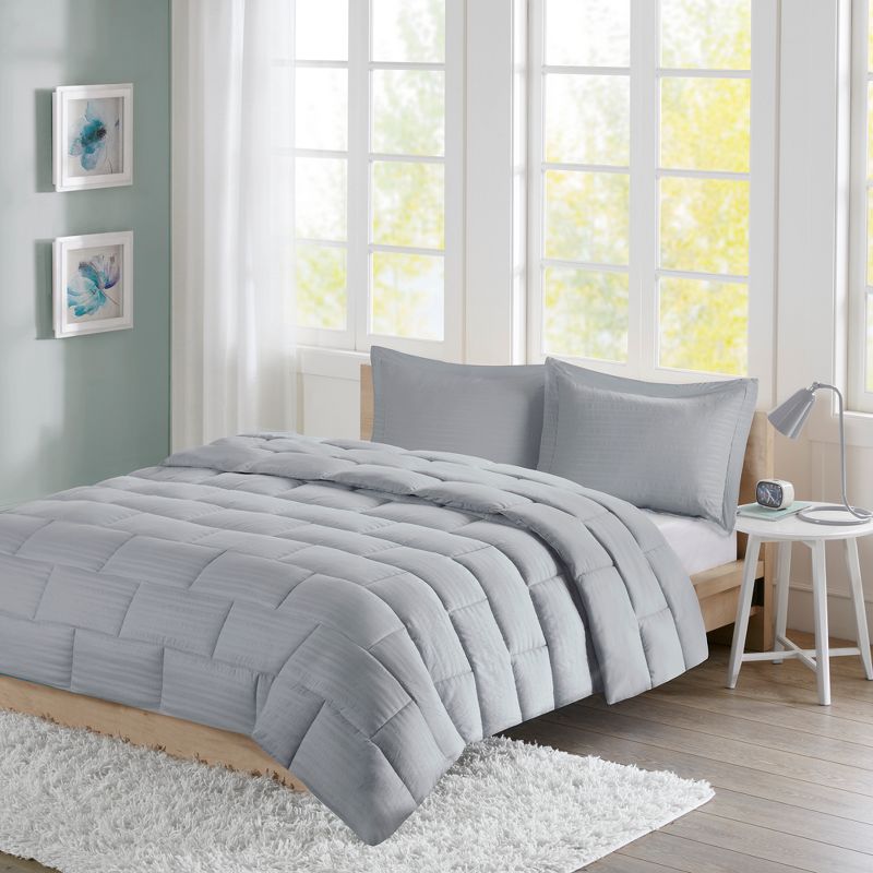 IntelligentDesign Ava Seersucker Down Alternative Comforter Set: Microfiber, Reversible, OEKO-TEX Certified, 3pc - Gray, 1 of 8