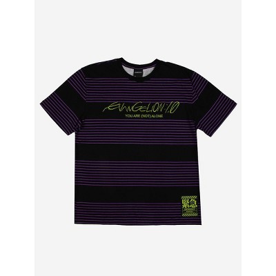 Evangelion You Are (Not) Alone Crew Neck Short Sleeve Striped T-shirt