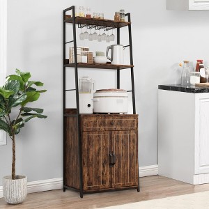 Coucheta Bakers Rack with Cabinet 5 Tier Microwave Stand 63.78" Standing Bakers Rack with Door Tall Coffee Bar Brown Home Bar Cabinet - 1 of 4