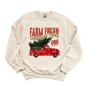 Simply Sage Market Women's Graphic Sweatshirt Farm Fresh Christmas Trees Truck - 1 of 4