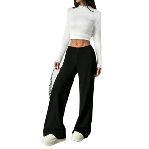 Women's High Waist Wide Leg Palazzo Pants Elastic Fit Casual Trousers with Pockets Palazzo Sweatpants - 1 of 4