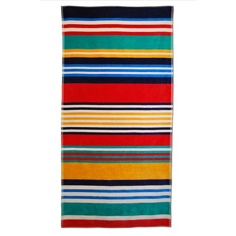 Cabana Stripe Oversized Cotton Beach Towel, Set of 2, Blue - Blue Nile Mills