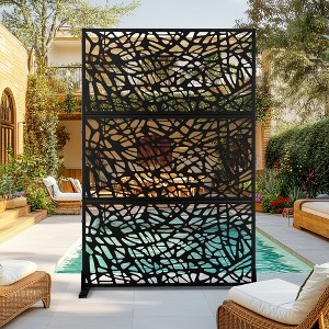 TUYOHW Metal Privacy Screen Outdoor, Decorative Privacy Panels, Freestanding Privacy Screen for Patio, Garden, Pool (White Square) - 1 of 4