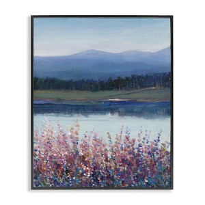 Stupell Industries Lilacs By Lake Mountain Landscape Framed Giclee Art - 1 of 4